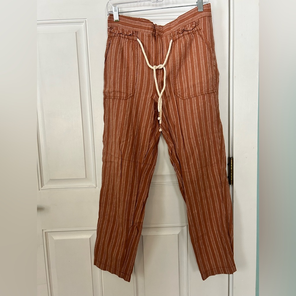 Anthropologie Rust Brown Striped Straight-Leg Pants